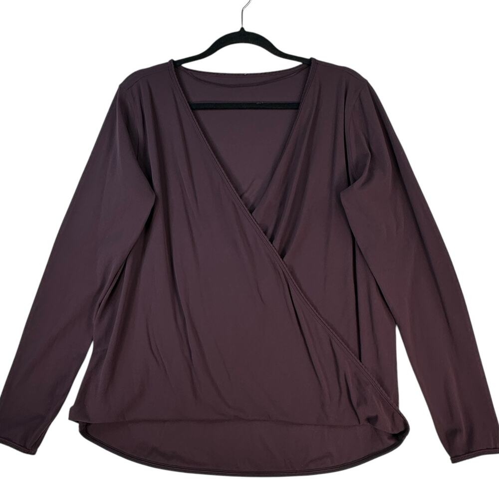 LULULEMON Full Freedom Wrap Top Womens 12 Long Sleeve Black Cherry Nulu V Neck